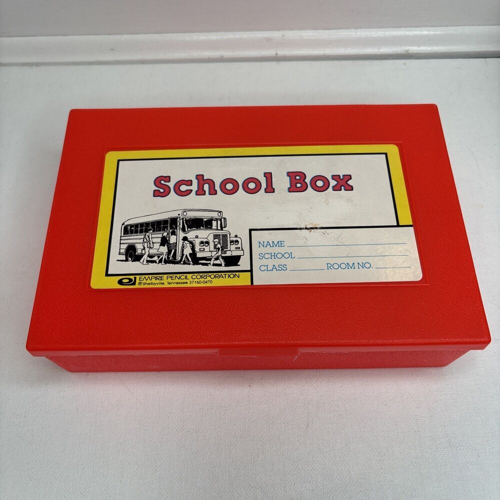 Vintage Empire Pencil Corp Orange School Box Plastic Bus Graphic Made in USA
